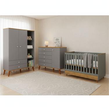 Imagem de Conjunto Infantil Ternura Bartira com Berço 2 em 1, Guarda-Roupa, Cômoda e Colchão Herval