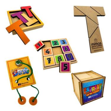 Imagem de Kit 5 Desafio Raciocínio Lógico Brinquedos Educativos Puzzle Encaixe M