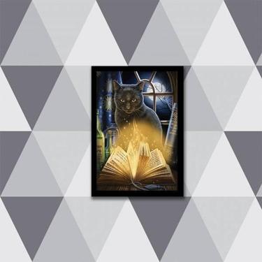 Imagem de Quadro Gato Bruxo Com Livro 45X34Cm Com Vidro Moldura Preta