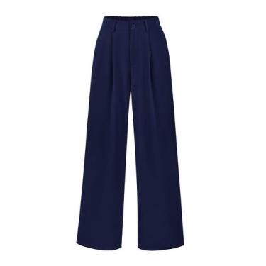 Imagem de Calças PRETTYGARDEN Pantalona Cintura Alta Azul Marinho Médio