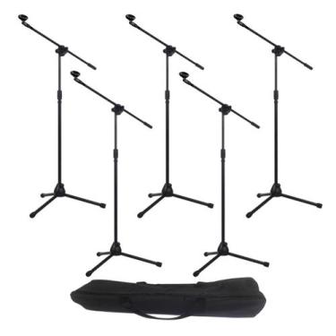 Imagem de Kit 5 Pedestal Microfone Girafa Ajustável Com Bag Cachimbo - Aj Som