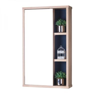 Imagem de Espelho para Banheiro com Armário Carvalho e Marinho 69x42cm