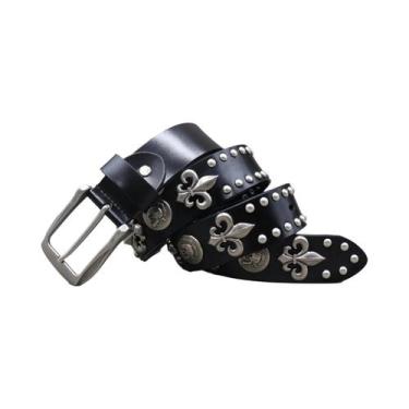 Imagem de Cinto Masculino De Couro Genuíno Estilo Cowboy Com Rebites Metálicos P