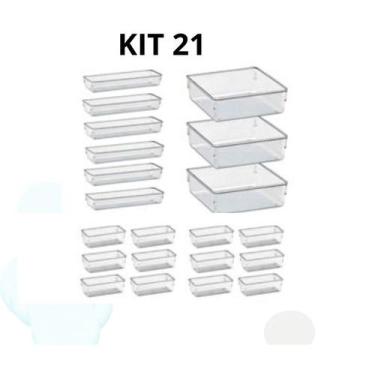 Imagem de Kit 21 Organizador Multiuso Modular Gavetas Acrílico Cristal Maquiagem
