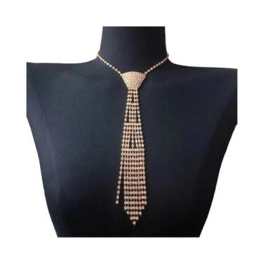 Imagem de Colar Feminino Longo Com Franjas E Strass Brilhantes Para Festas - NON
