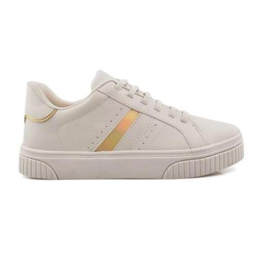 Imagem de Tênis Godiva Casual Napa Recortes Feminino Branco Creme, Creme, 36