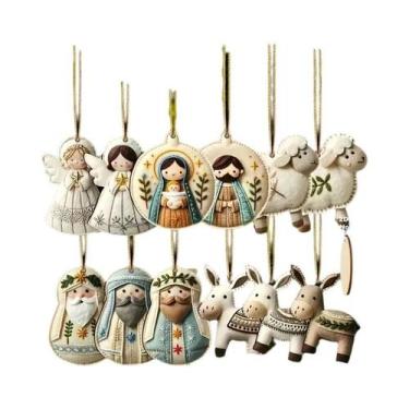 Imagem de Pingentes De Madeira Jesus, Maria, Anjos E Ovelhas, 12 Ou 24 Peças, De