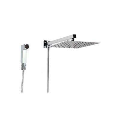 Imagem de Ducha Chuveiro Inox Quadrado 25x25 cm Cromado com Desviador Quadrado e Chuveirinho Manual Cromado em ABS (AMG-817)