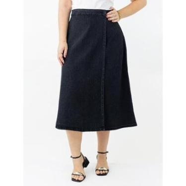 Imagem de Saia Feminina Midi Jeans Preto Envelope Alta Evasê Anticorpus-Feminino