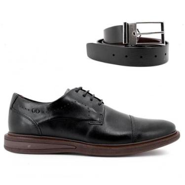 Imagem de Compre 1 Sapato Social Democrata Masculino e Ganhe 1 Cinto, Preto, Mar