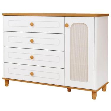 Imagem de Cômoda Bebê Alfajor Retrô Permobili 04 gavetas 01 porta MDF -, Branco 