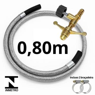 Imagem de Kit Mangueira gás 0,80cm revestido com Registro e Abraçadeira - Global