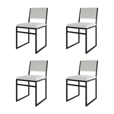 Imagem de Kit 4 Cadeiras Industrial Isa Assento Corino para Mesa Sala Cozinha - Branco