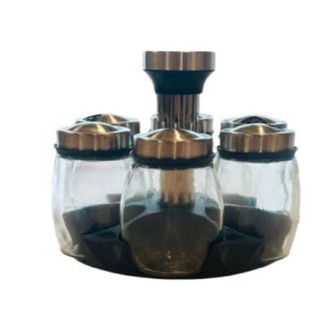 Imagem de Porta Condimento Aço Inox/Vidro 7 Peças - JAC PACK