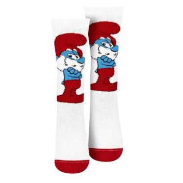 Imagem de Meia Infantil Unissex Cano Longo Smurfs Trifil Cor:Branco/VermelhoTama