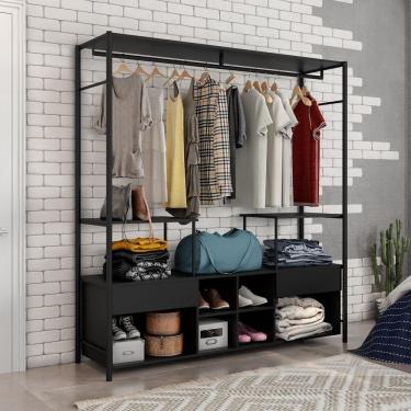 Imagem de Guarda Roupa Closet Casal Barcelona Industrial 2 Gavetas MDF Preto Texturizado Abmaza