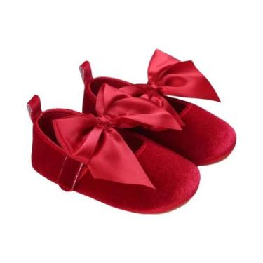 Imagem de Sapatos De Bebê Princesa Com Laço Vermelho, Confortáveis Para Primaver