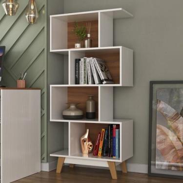 Imagem de Estante de Livros 68CMX140,5cm Pés em Madeira Maciça Multiuso 4 Nichos