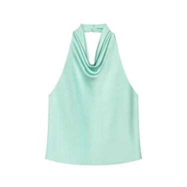 Imagem de Top Halter Preto De Cetim Sem Costas Para Mulheres, Camisola Rosa De V