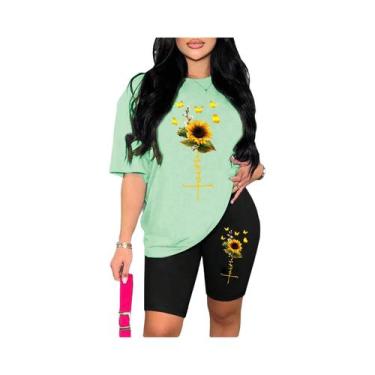 Imagem de Conjunto Feminino De Duas Peças Com Estampa De Girassol E Borboleta, C