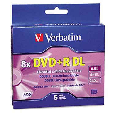 Imagem de Verbatim 95311 Discos DVD+R de camada dupla, 8,5 GB, 8X, com estojos de joias, pacote com 5, prata