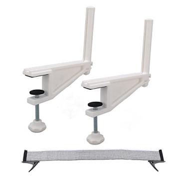 Imagem de VGEBY Conjunto de rede de tênis de mesa com suporte de rede de tênis de mesa com fixação ajustável (branco)