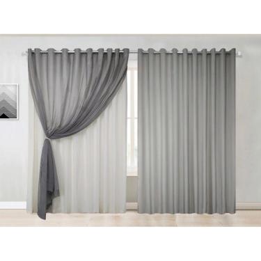 Imagem de cortina sala  voal liso cinza com forro branco 4,00x2,50