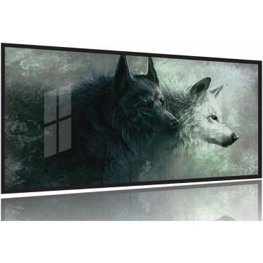 Imagem de Quadro Decorativo Lobo Uivando Mosaico 130x60 Moldura Preta 2x2