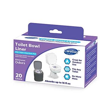 Imagem de Forro de vaso sanitário Carebag com almofada absorvente 20 unidades – resistente a vazamentos – Tamanho universal para qualquer tamanho de vaso sanitário interno ou externo – Elimina odores – Converta