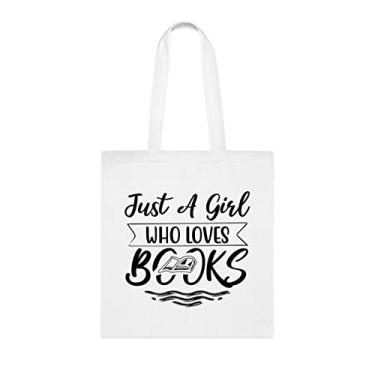 Imagem de Sacola engraçada Just A Girl That Loves Books, presente divertido para amantes de livros, bolsa de ombro, bolsas reutilizáveis, ideia de e cesta de Natal, Branco