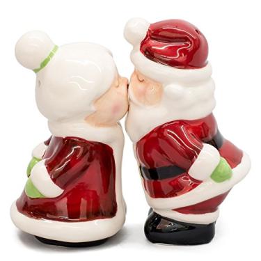 Imagem de Pacific Trading Conjunto de saleiro e pimenteiro cerâmico beijando Papai Noel e Sra. Noel