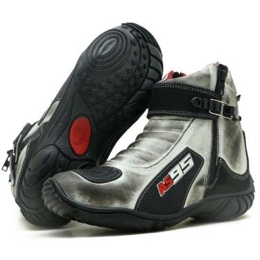 Imagem de Bota motociclista unissex Couro Cores Atron AS95 A Cor:BRANCO;TAMANHO:42;Genero:Masculino
