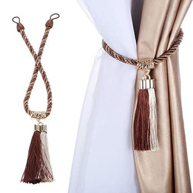 Imagem de pçs borla corda de cortina tiebacks gancho janela tricô à mão decoração fivela cordão cortinas retenções 61 cm, marrom, 2 pçs