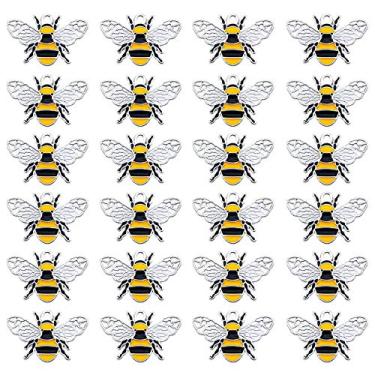 Imagem de Lote de (x24) Prata Preto Colorido Esmalte Óleo Gotejamento Liga Metal Honeybee Craft Bee Charms 1 por 0,7 polegadas (aprox. 26 x 17 mm) Pulseiras Brincos Pingentes Fazendo Joias Achados
