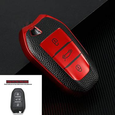 Imagem de SELIYA Capa de couro TPU chave de carro capa completa, apto para Peugeot 308 408 508 2008 3008 4008 5008 Citroen C4 C4L C6 C3-XR, vermelho