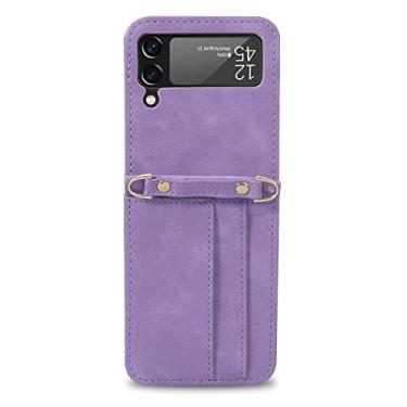 Imagem de Estojo de couro com slot para cartão à prova de choque integrado para Samsung Galaxy Z Flip 3 4 Flip3 5G Capa de telefone protetora anti-riscos, roxo, para Samsung Z flip4