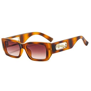 Imagem de Óculos de sol vintage cor doce quadrado perna de leopardo para mulheres óculos de sol gradiente óculos masculinos, chá de leopardo, com estojo