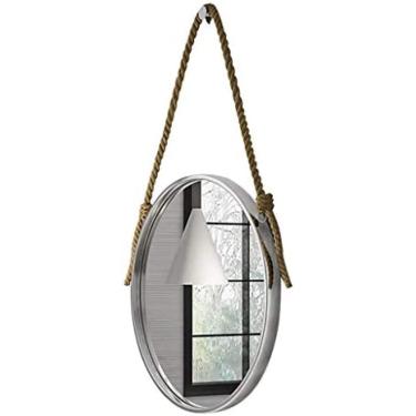 Imagem de Espelhos De Parede Decorativos, Espelhos Montados Na Parede Redondos Com Moldura De Metal Para Banheiro Pendurado Na Parede Com Detalhes Rústicos,Prata,60CM,Constructive23
