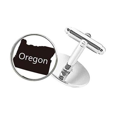 Imagem de DIYthinker Abotoaduras com clipe de botão redondo com mapa dos Estados Unidos da América Oregon