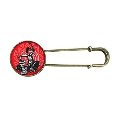 Imagem de Broche de metal retrô mexicano celebra o México Broche de Pandeiro