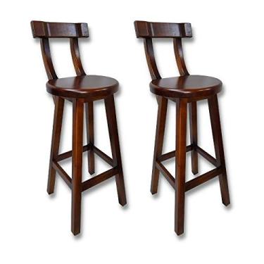 Imagem de Conjunto 2 Bancos Alto Bistrô De Madeira Com Encosto Bancada Ideal Para Bar E Restaurante - Imbuia