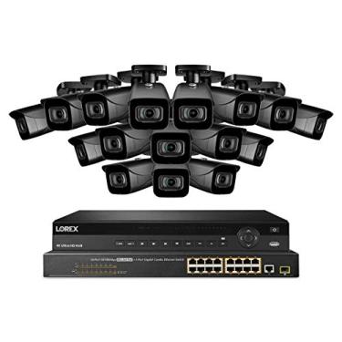 Imagem de Lorex NC4K8-3216BB 32 Sistema de Vigilância 4K Canal com N882A38B 8TB 4K Fusão NVR, 16 Porto ACCLPS263B POE Switch e 16 E841CAB 8MP Bala Câmeras