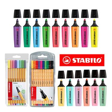 Imagem de Kit Marca Texto e Caneta Stabilo Cores Neon Pastel Lettering Original 33 Peças