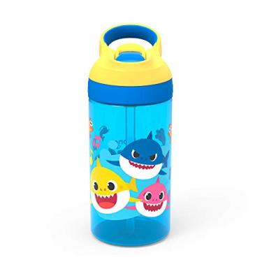 Imagem de Zak Designs Garrafa de água infantil Baby Shark com canudo e alça de transporte embutida feita de plástico durável, design à prova de vazamento (473 ml (BBSA-T381)