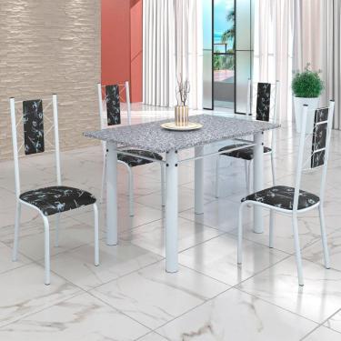 Imagem de Conjunto Sala de Jantar Bahia Mesa Tubo 120x75cm Tampo Pedra Granito Ocre com 4 Cadeiras Preto Floral/Branco