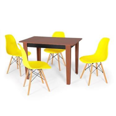 Imagem de Conjunto Mesa de Jantar Retangular Delta Cherry 110x68cm com 4 Cadeiras Eames Eiffel - Amarelo