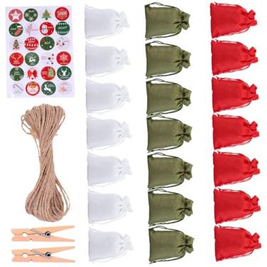 Imagem de Gadpiparty 2 Conjuntos Saco De Serapilheira Bolsa De Natal Com Clipe Saquinho De Balas De Festa Saquinhos Para Calendário Do Advento Saco De Biscoitos De Natal Imitação De Linho Presente Selo