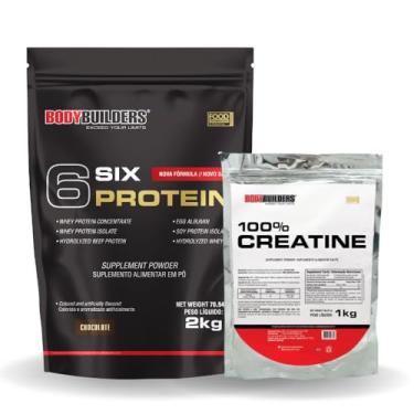 Imagem de Kit Whey Protein Concentrado 6 Six Protein 2kg + 100% Creatina 1kg - Bodybuilders (Chocolate)