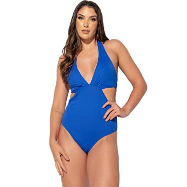 Imagem de Maiô Engana Mamãe Decote Cavado Estampado MVB Modas (GG, Azul)