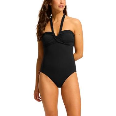 Imagem de Seafolly Maiô feminino padrão frente única, preto ecológico, Eco Collective Preto, 12